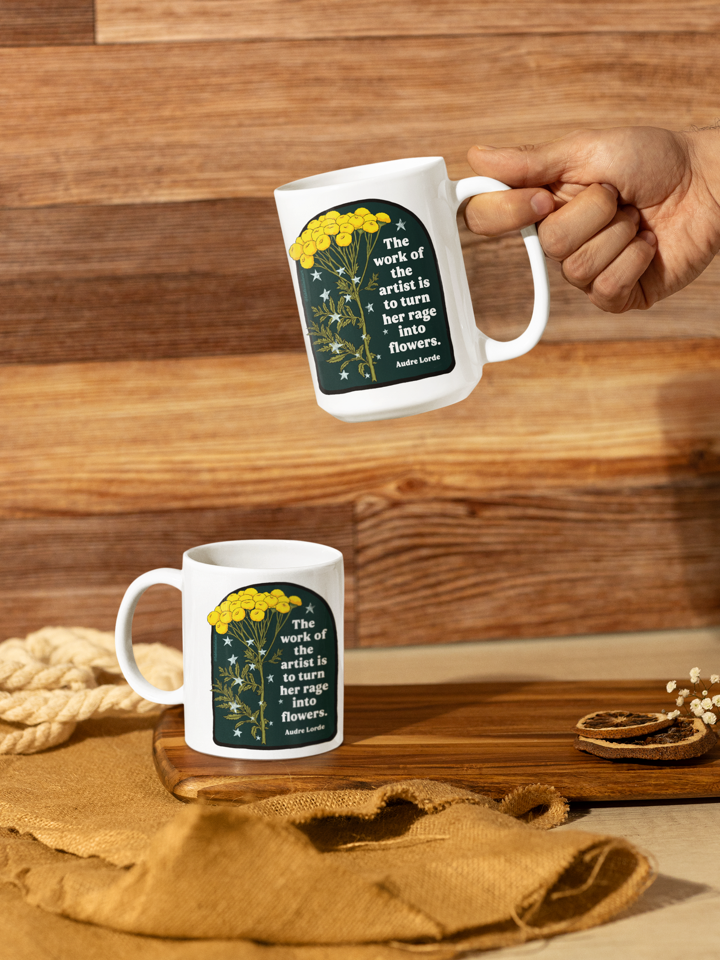 The work of the artist is to turn her rage into flowers, Audre Lorde: feminist mug