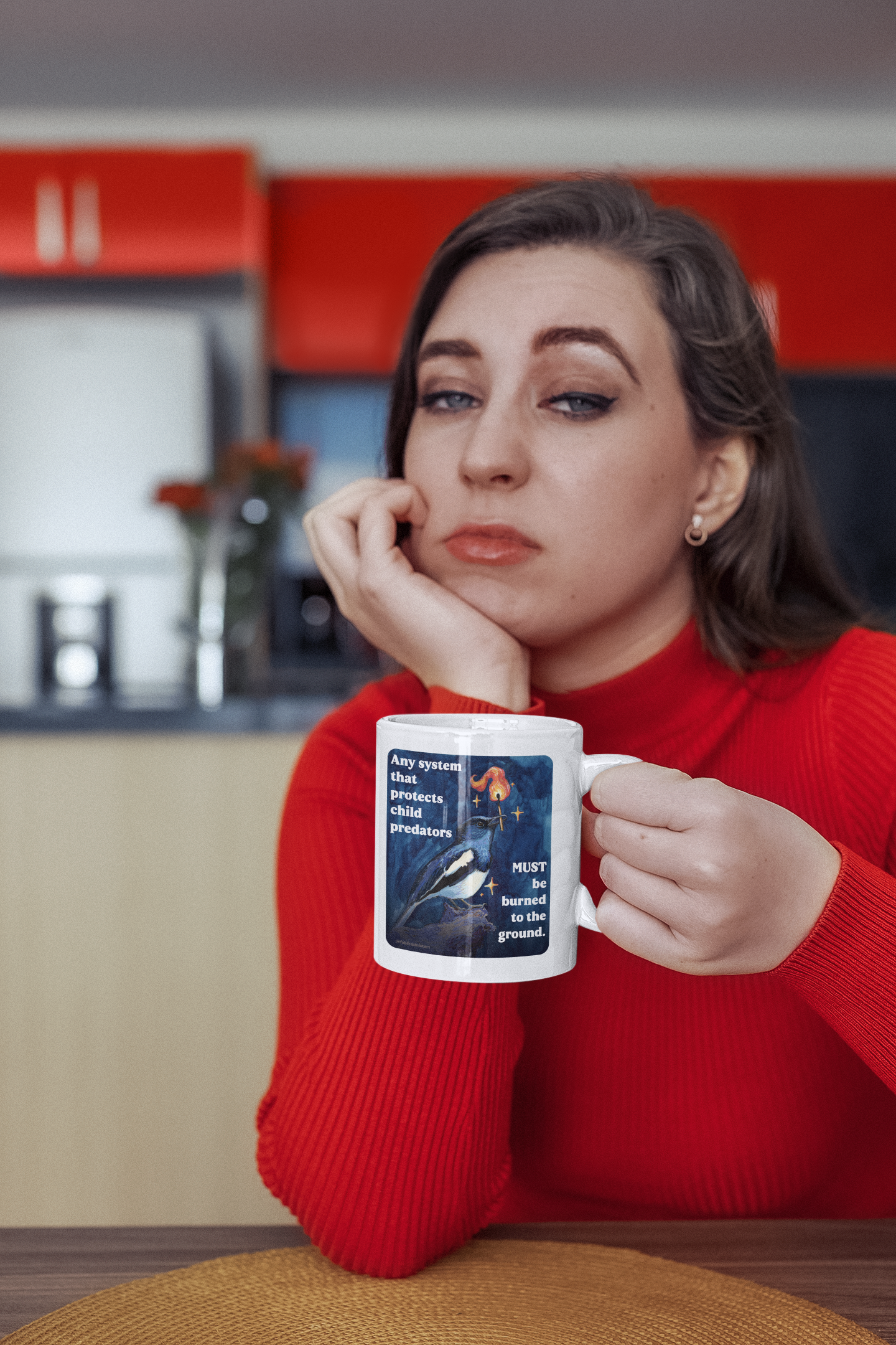 Any system that protects child predators MUST be burned to the ground: feminist mug
