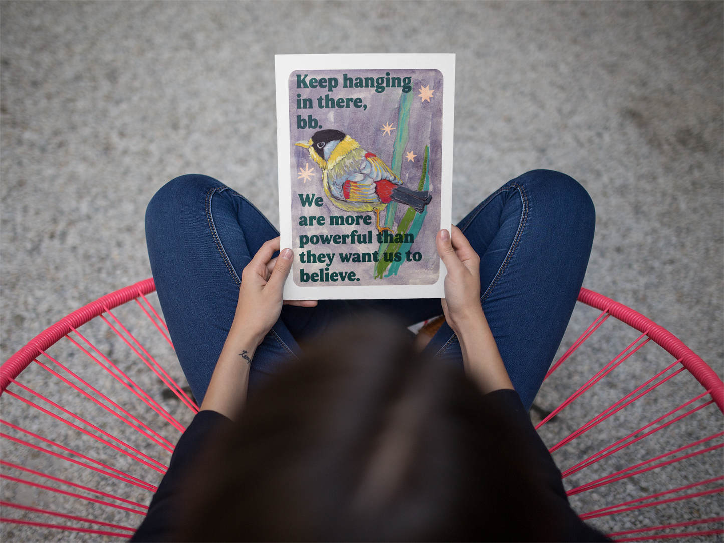Keep hanging in there, bb. We are more powerful than they want us to believe: feminist art print