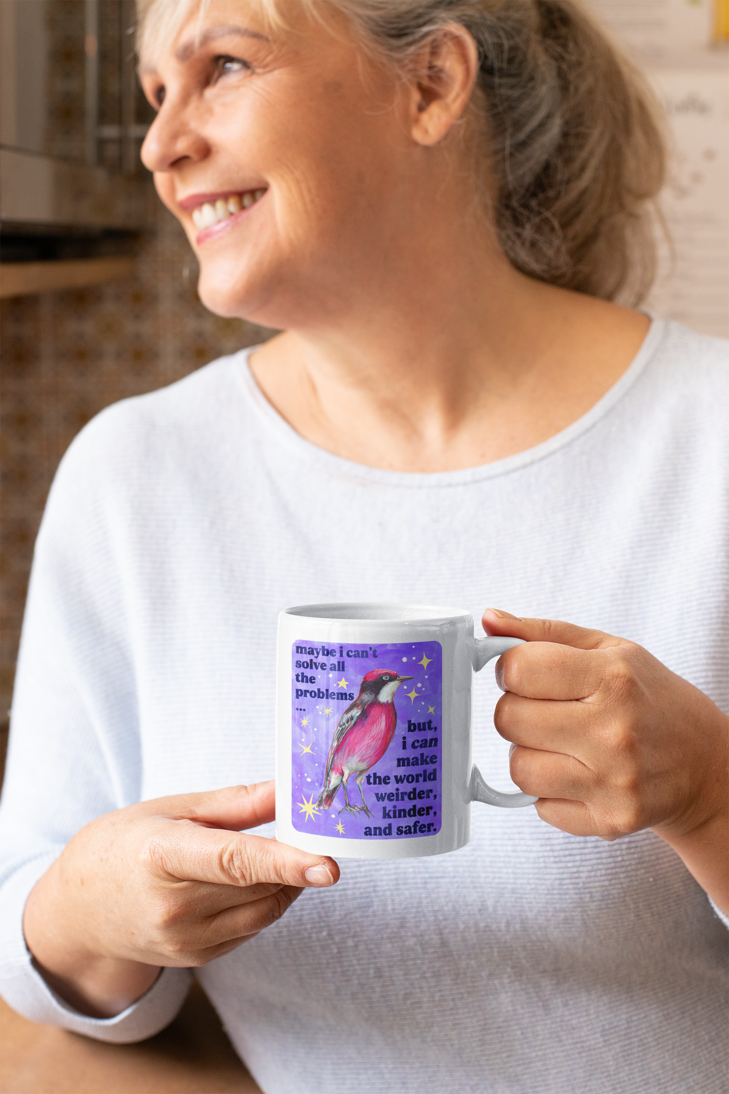 Maybe I Can't Solve All The Problems but I can make the world weirder kinder and safer: feminist mug