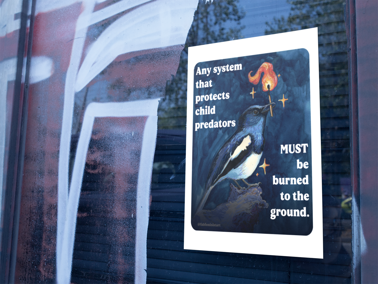 Any system that protects child predators must be burned to the ground: feminist art print