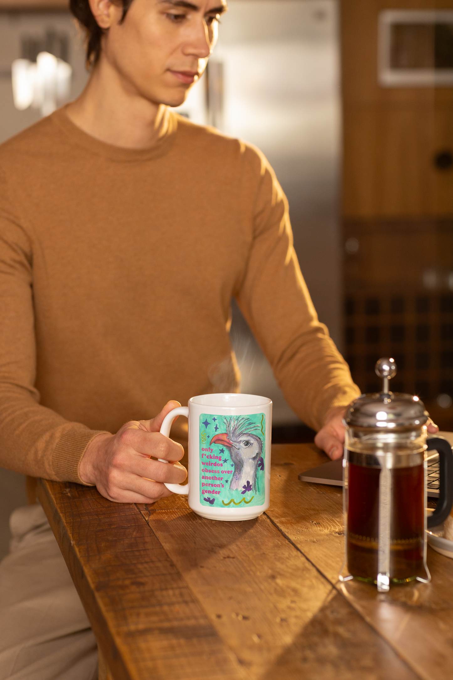 only f*cking weirdos obsess over another person's gender: feminist mug