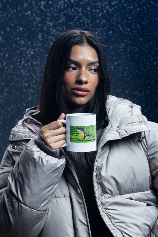 You're scared of tylenol, but not guns in schools? Right-off you fuck you complete fucking turnip: feminist mug