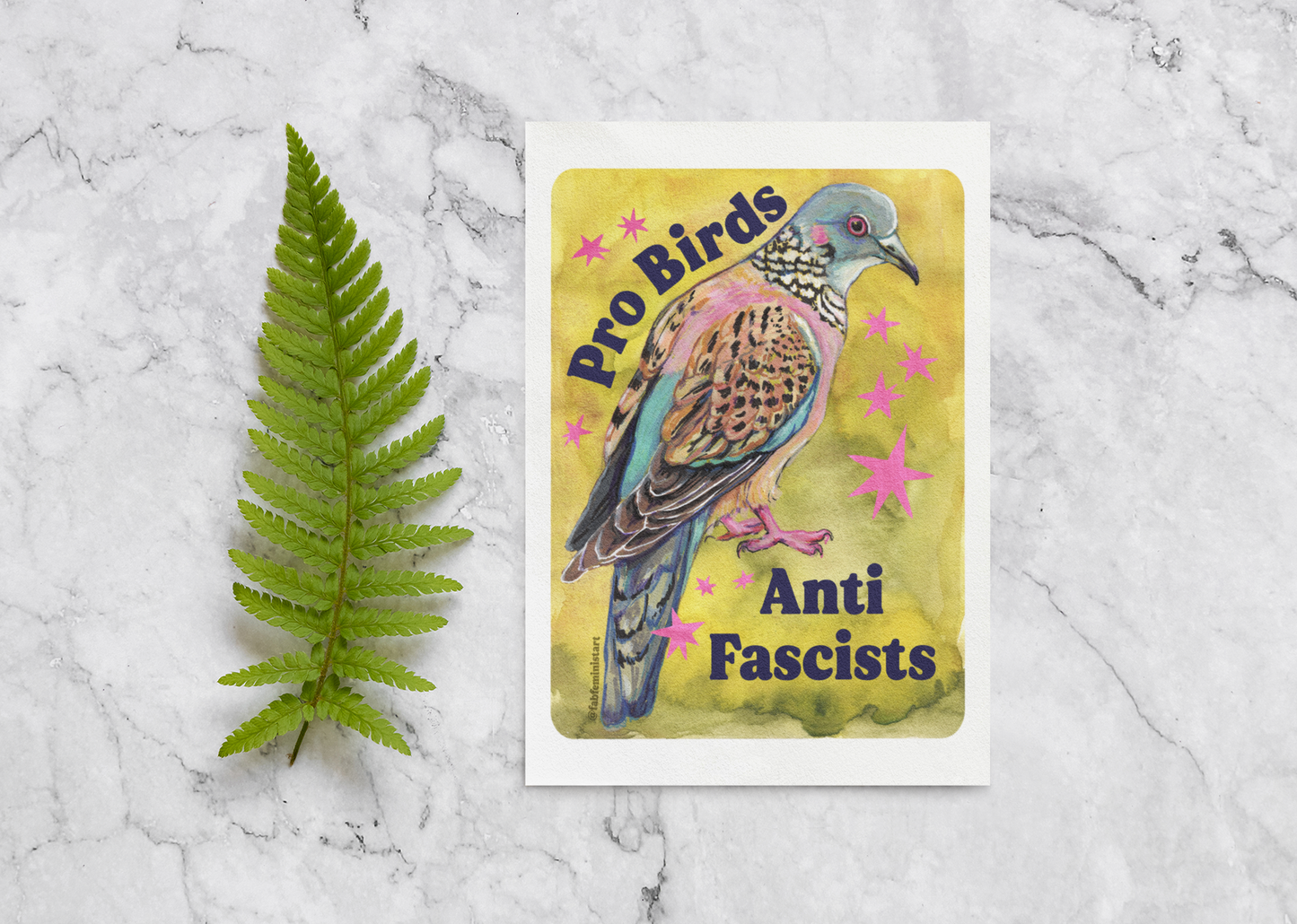 Pro Birds Anti Fascists: feminist art print