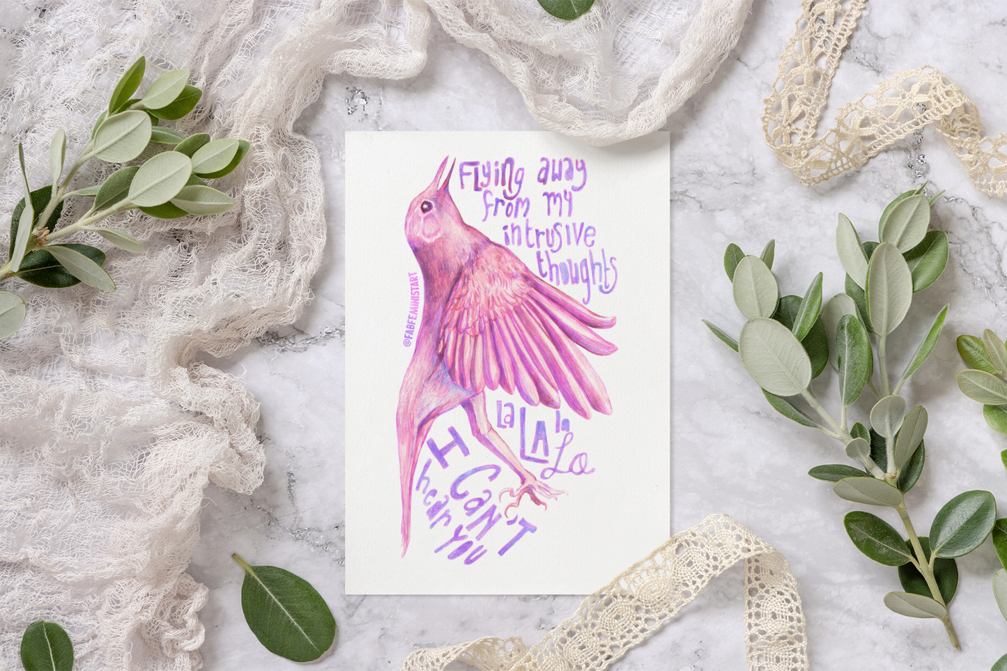 Flying Away From My Intrusive Thoughts: Mental Health Print