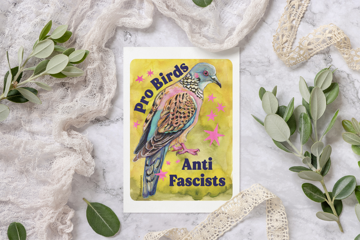 Pro Birds Anti Fascists: feminist art print