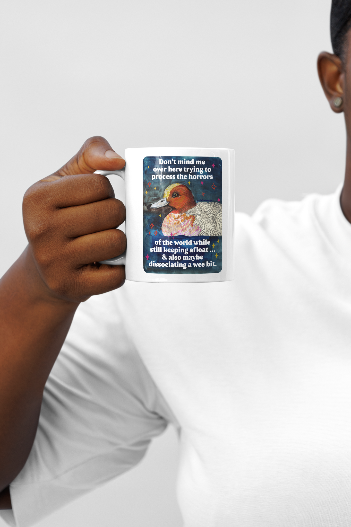 Don't mind me over here trying to process the horrors of the world while still keeping afloat: feminist mug