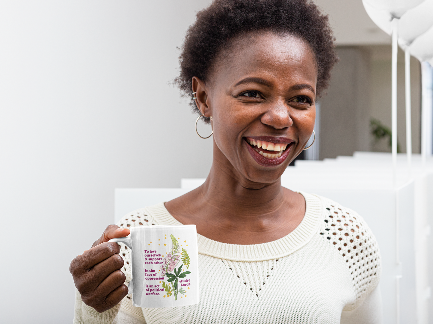 To love ourselves and support each other in the face of oppression is an act of political warfare, Audre Lorde: Feminist Mug