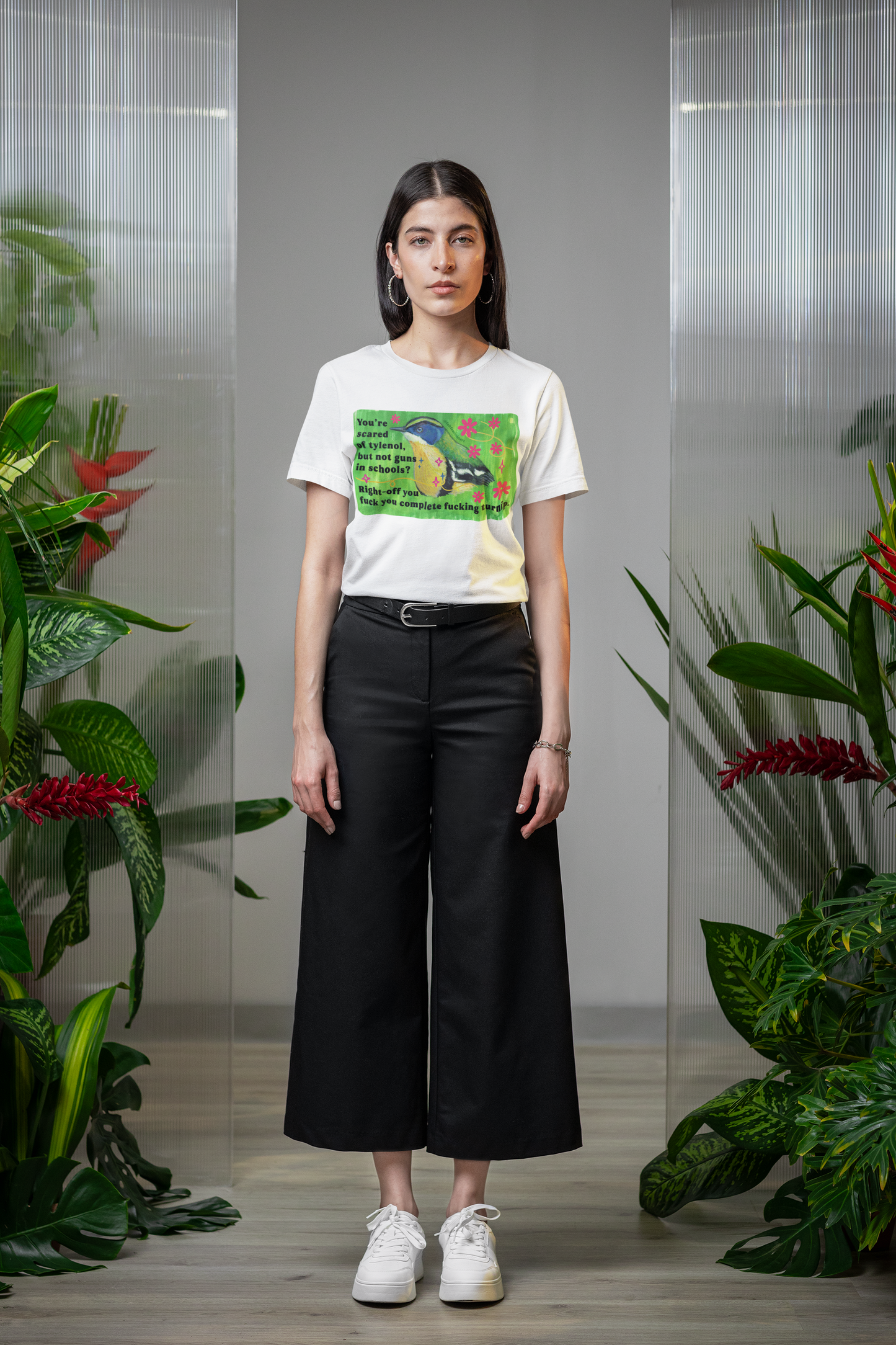 You're scared of tylenol, but not guns in schools? Right-off you fuck you complete fucking turnip: feminist shirt