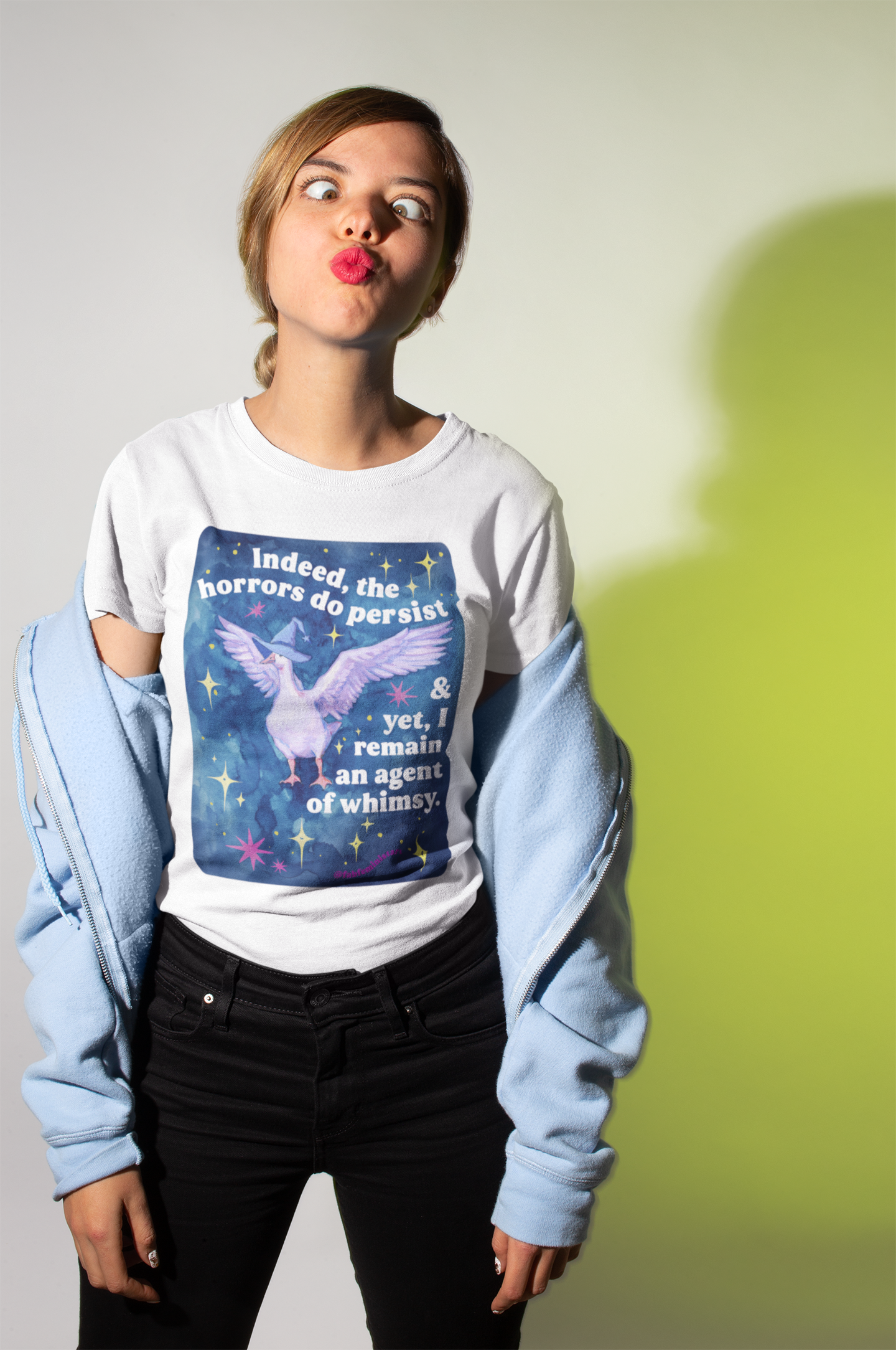 Indeed, the horrors do persist & yet, I remain an agent of whimsy: feminist shirt