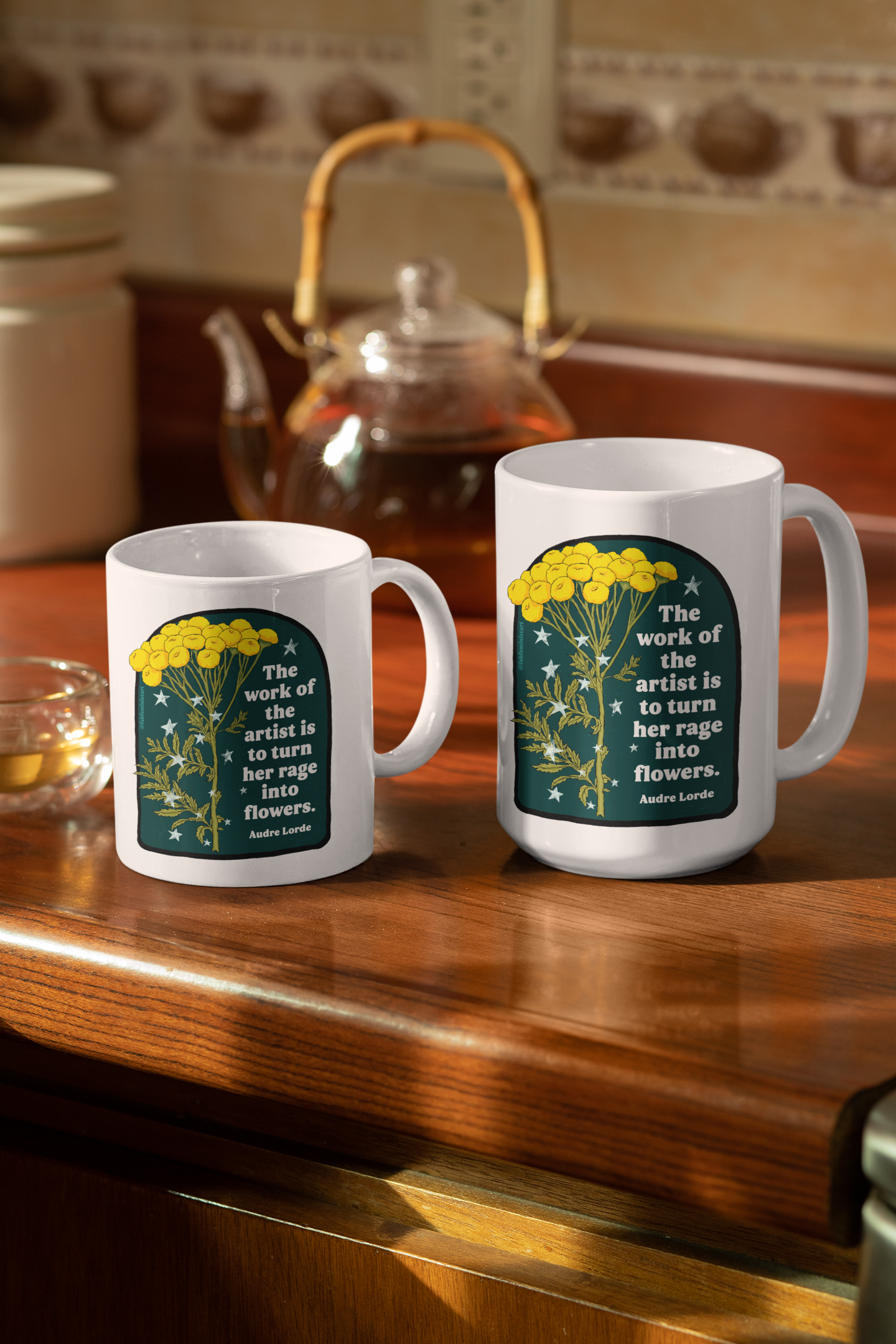 The work of the artist is to turn her rage into flowers, Audre Lorde: feminist mug