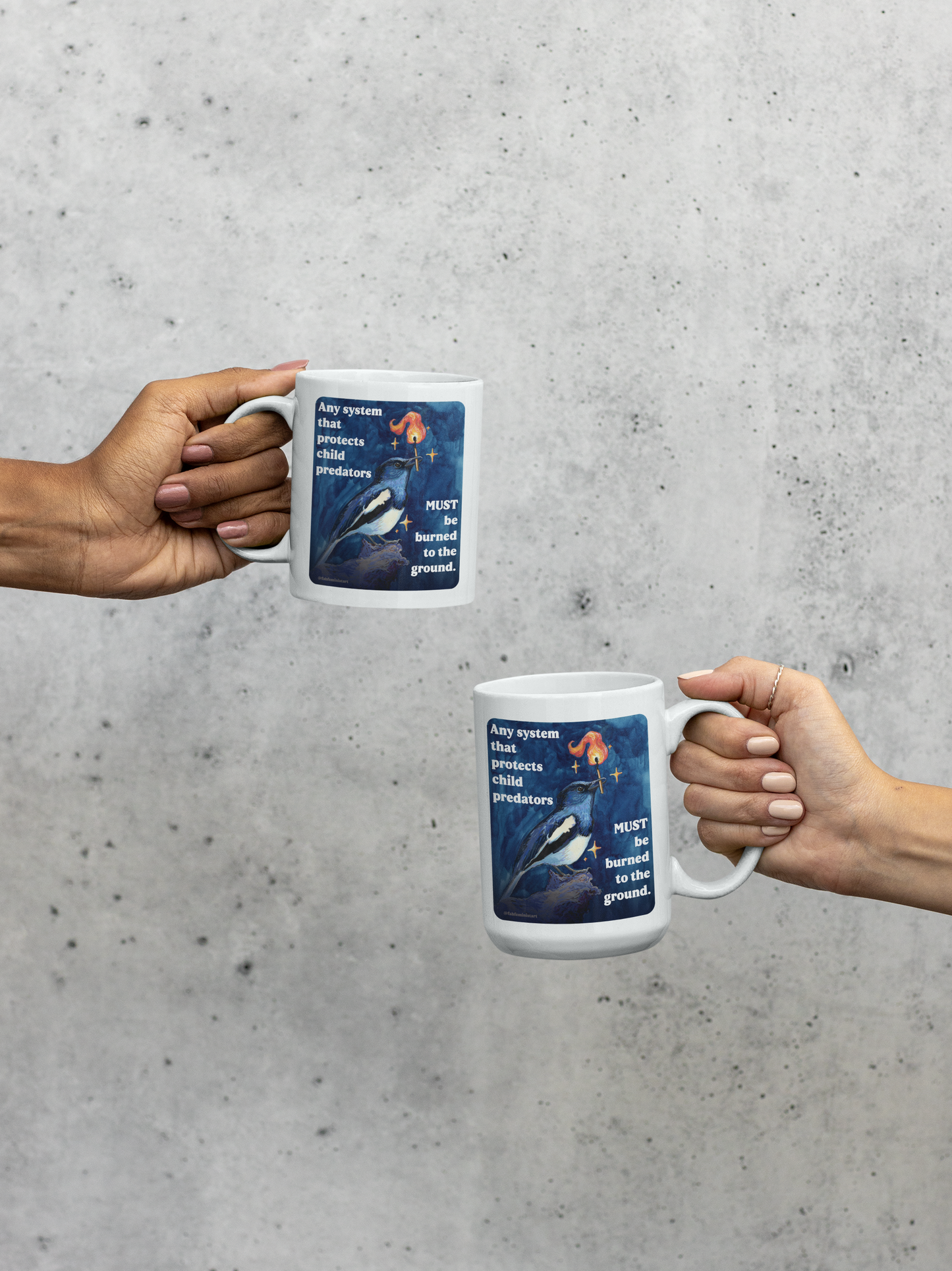 Any system that protects child predators MUST be burned to the ground: feminist mug