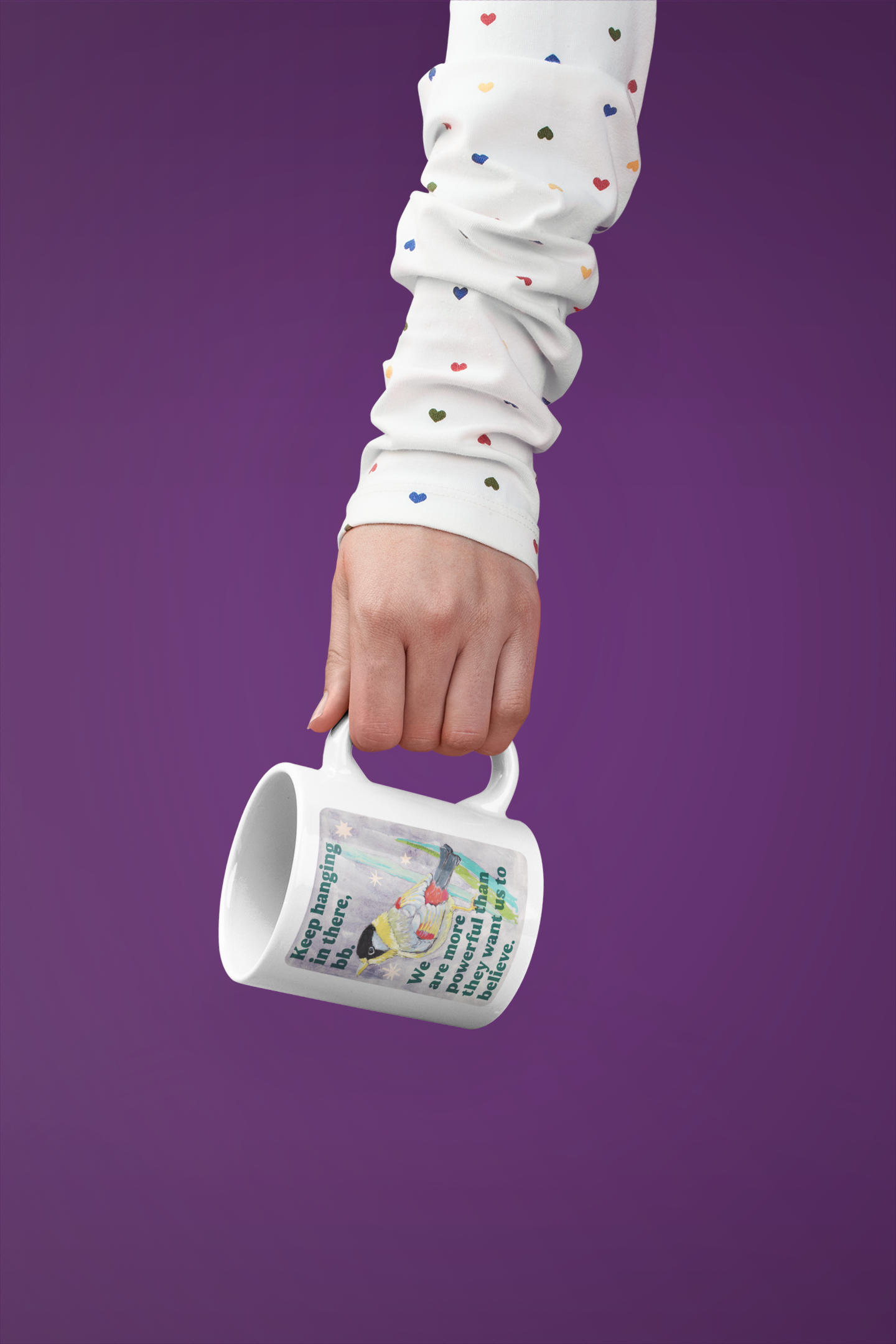 Keep hanging in there, bb. We are more powerful than they want us to believe: feminist mug