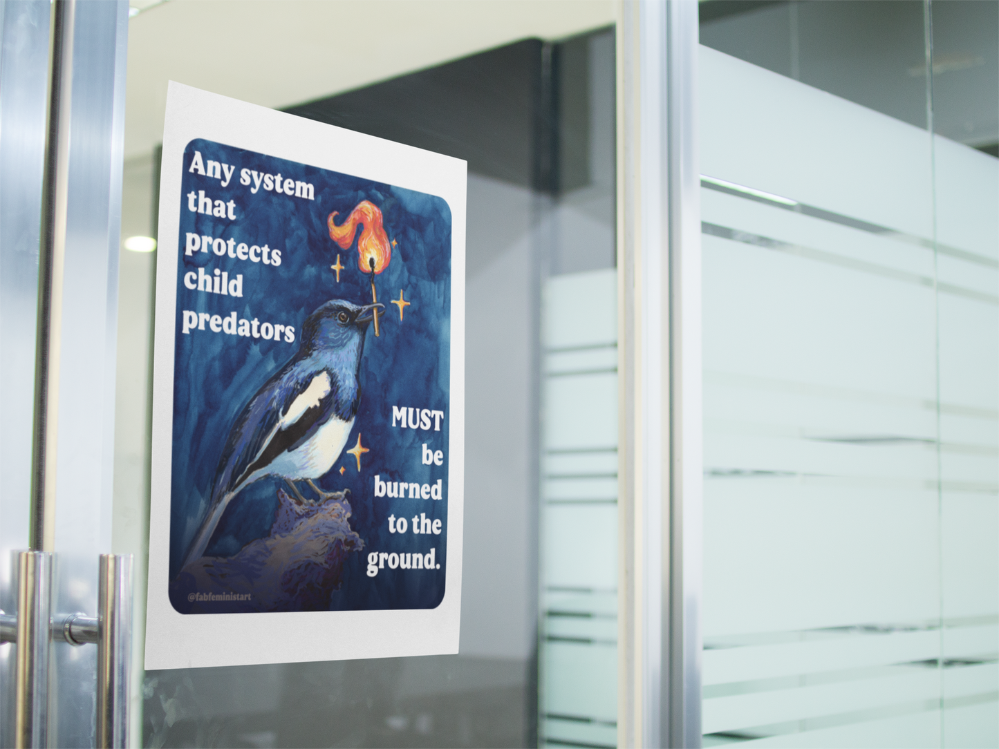 Any system that protects child predators must be burned to the ground: feminist art print