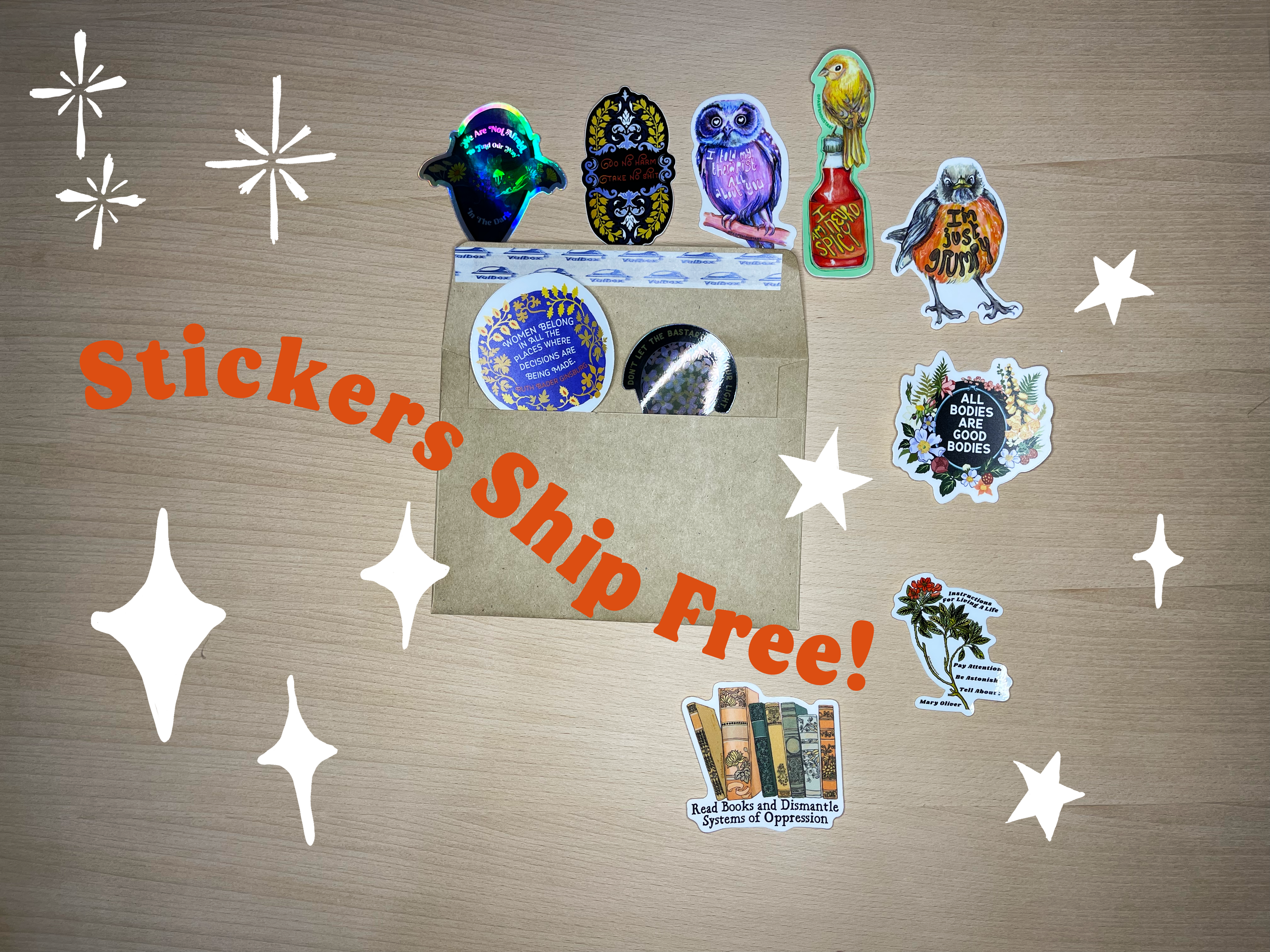 Load video: stickers ship free without tracking