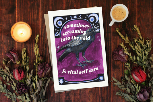 sometimes screaming into the void is vital self care: feminist art print