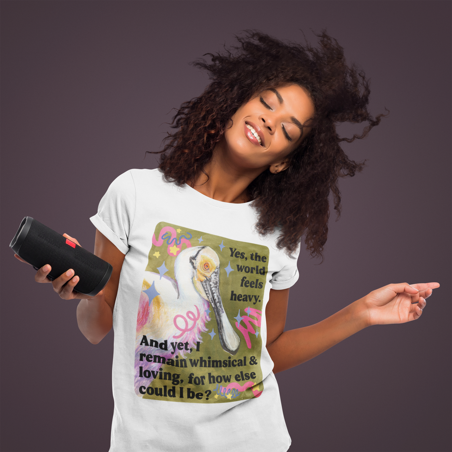 Yes, the world feels heavy. And yet, I remain whimsical & loving, for how else could I be: feminist shirt