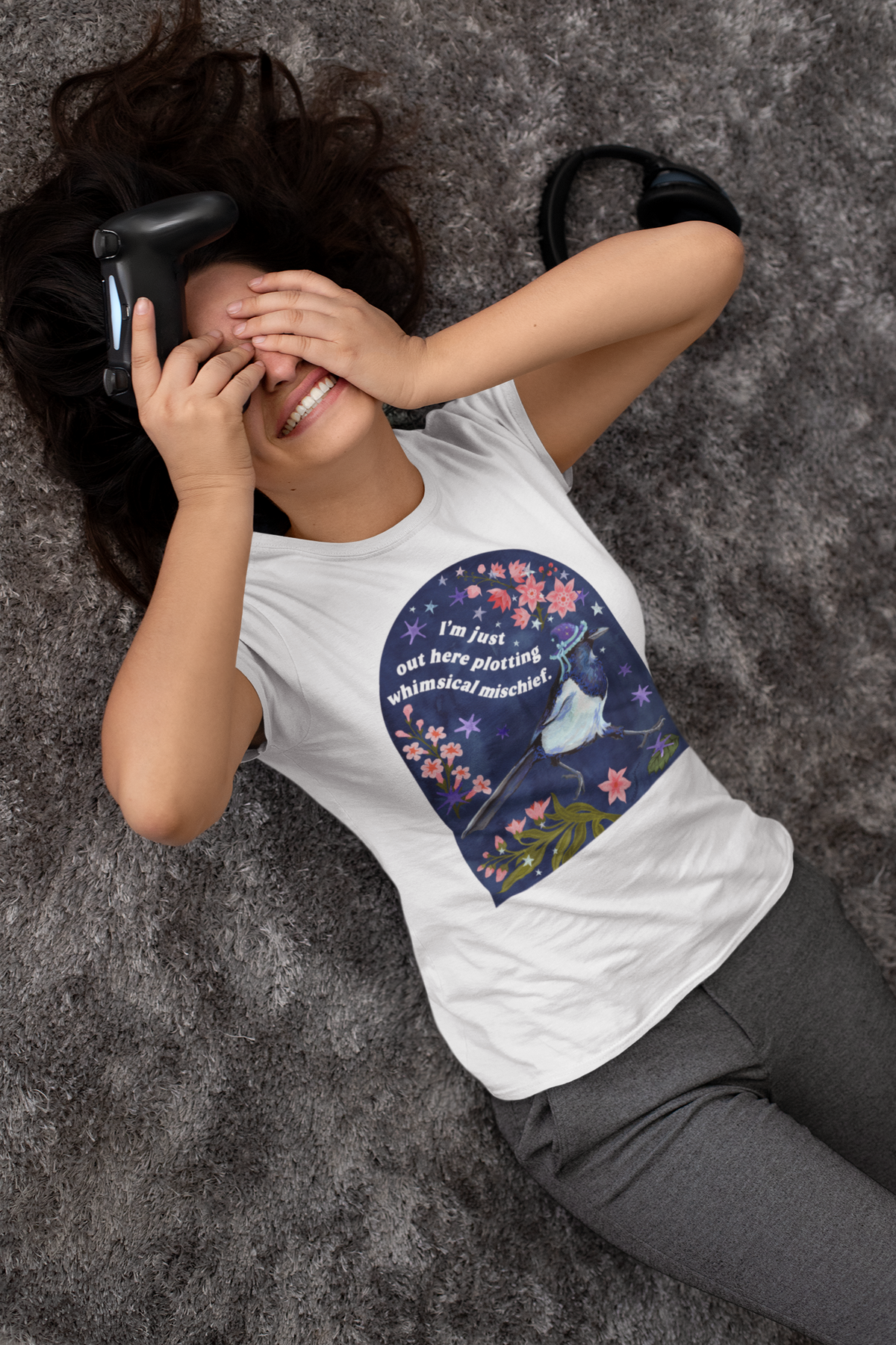 I'm just out here plotting whimsical mischief: magpie tshirt