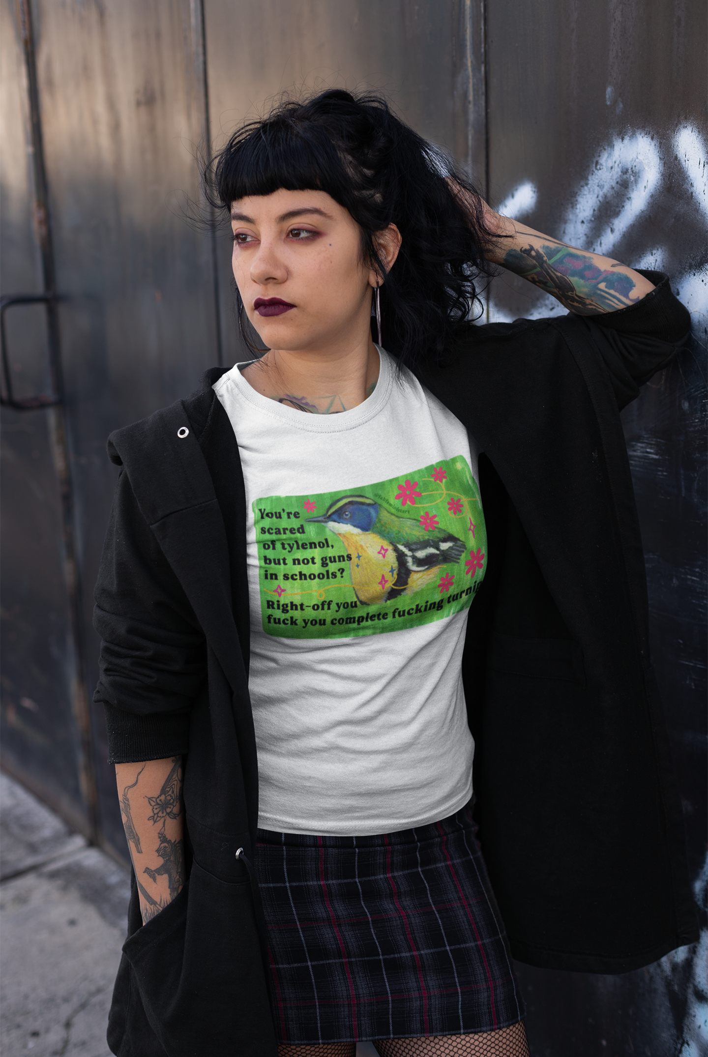 You're scared of tylenol, but not guns in schools? Right-off you fuck you complete fucking turnip: feminist shirt