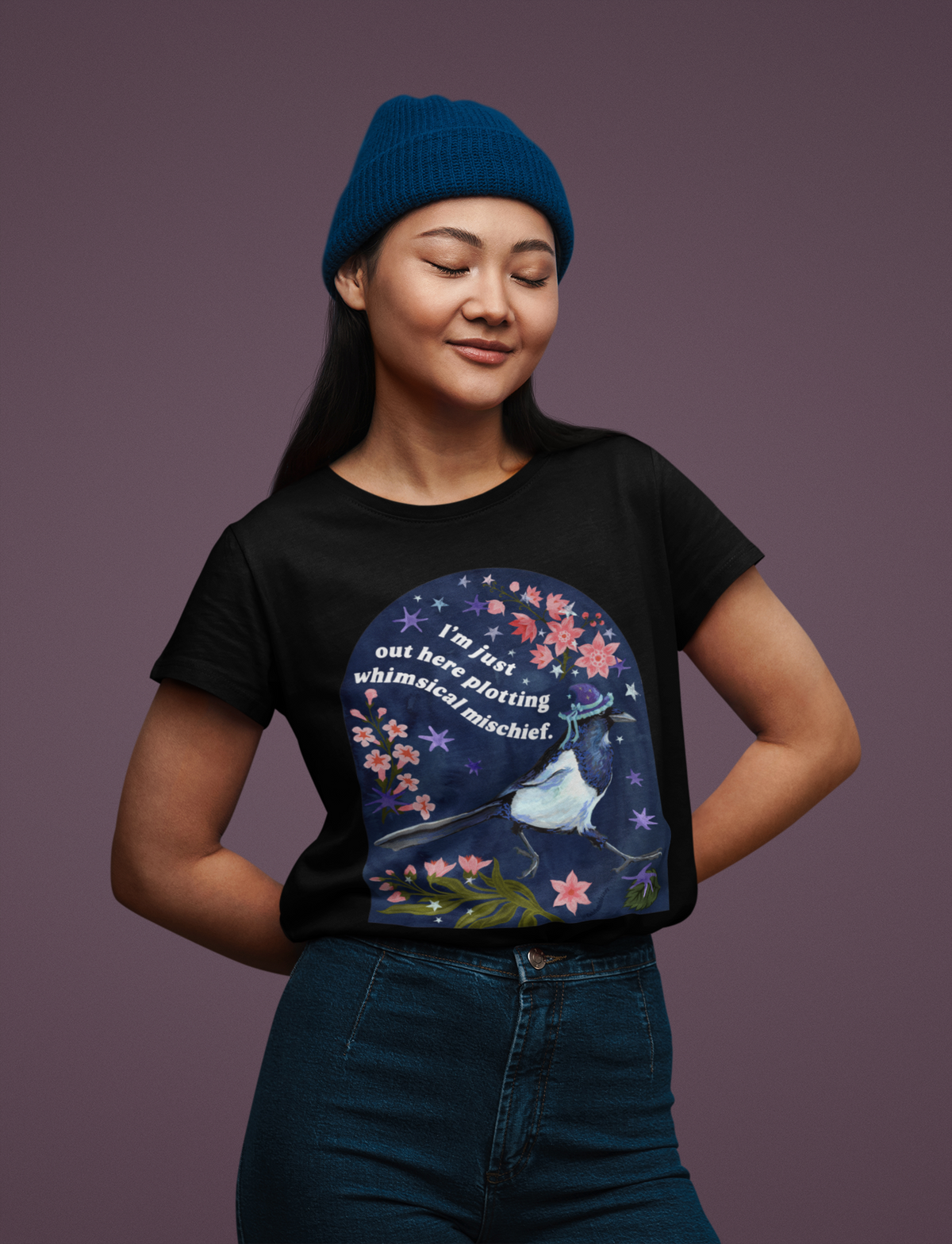 I'm just out here plotting whimsical mischief: magpie tshirt