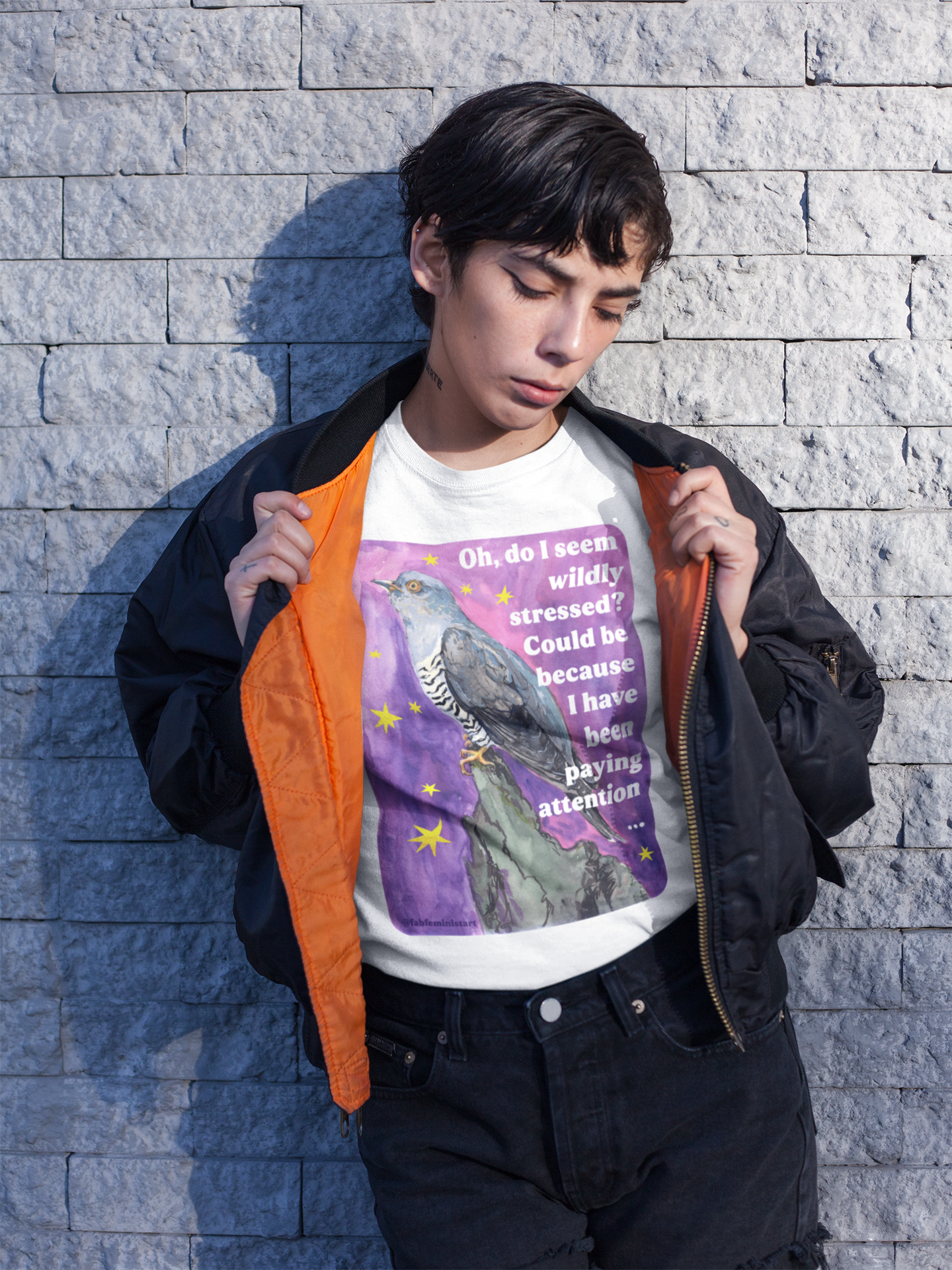 Oh, do I seem wildly stressed? Could be because I have been paying attention: feminist shirt