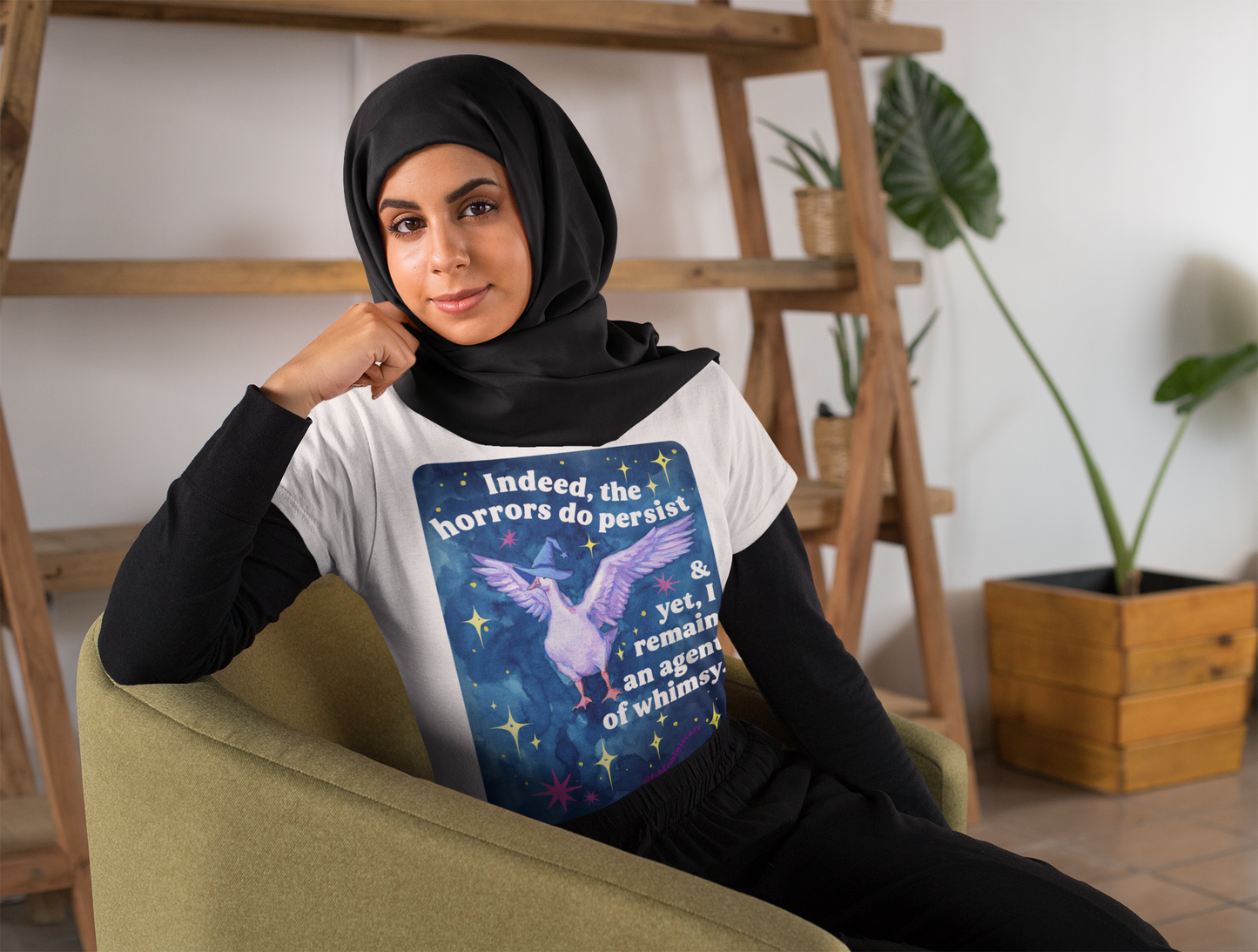 Indeed, the horrors do persist & yet, I remain an agent of whimsy: feminist shirt
