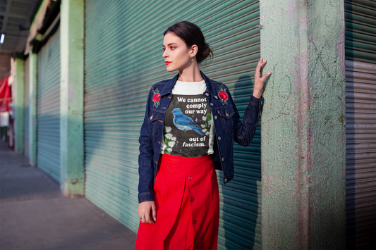 We cannot comply our way out of fascism: feminist shirt
