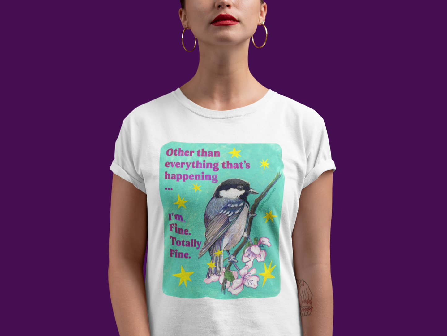 Other than everything that's happening... I'm fine. Totally fine: feminist shirt