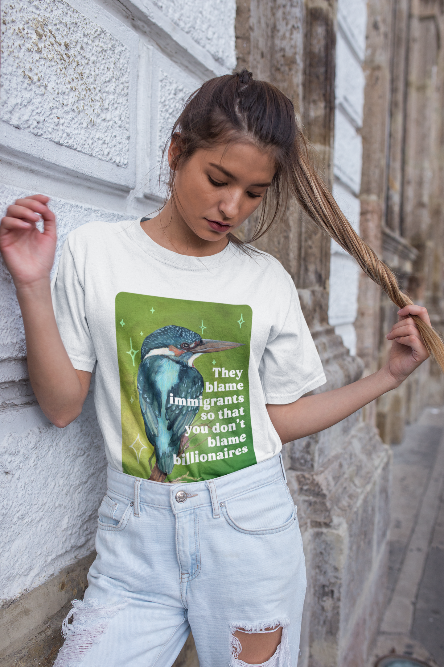 They blame immigrants so that you don't blame billionaires: feminist shirt