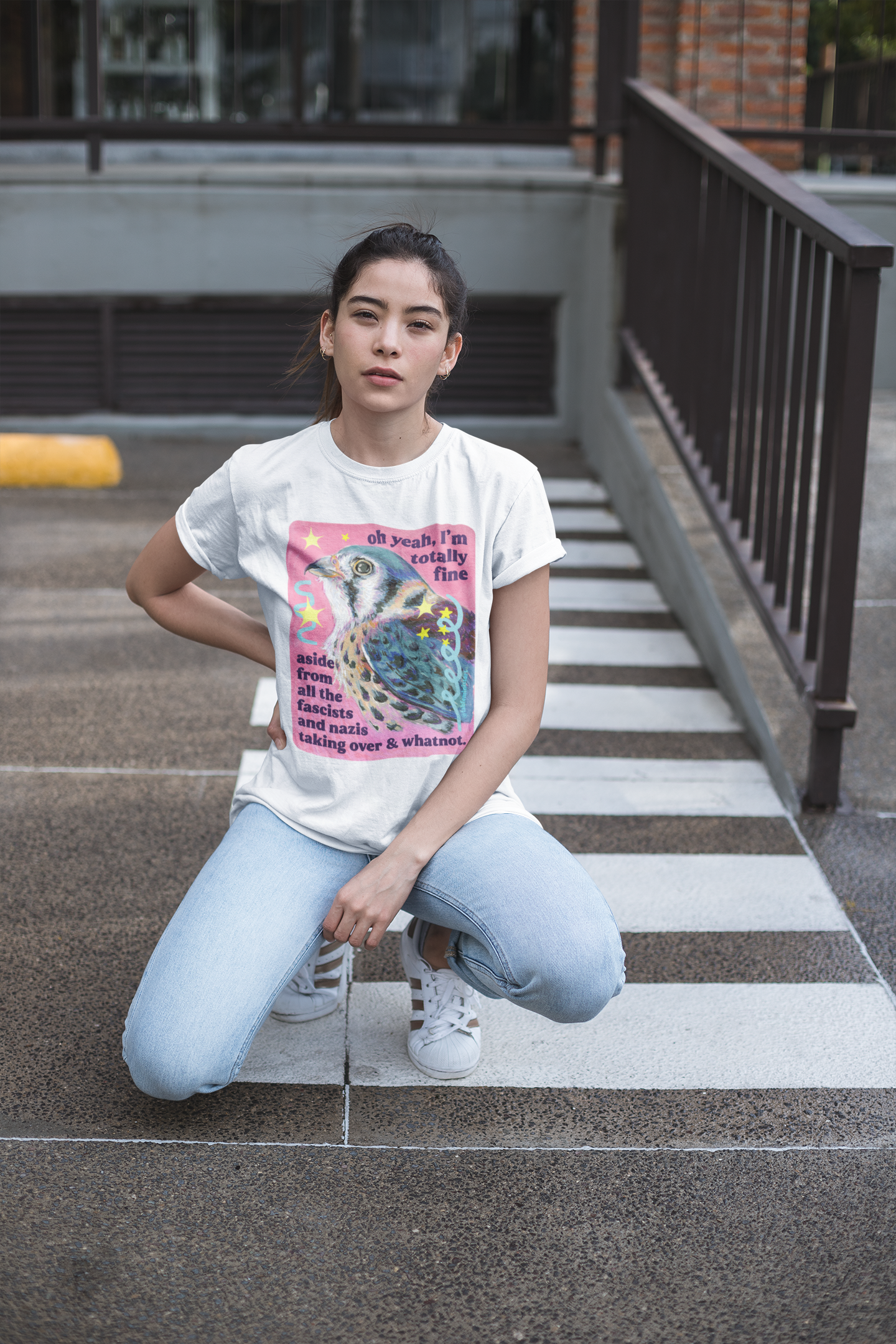 oh yeah, I'm totally fine aside from all the fascists and naz*s taking over and whatnot: feminist shirt