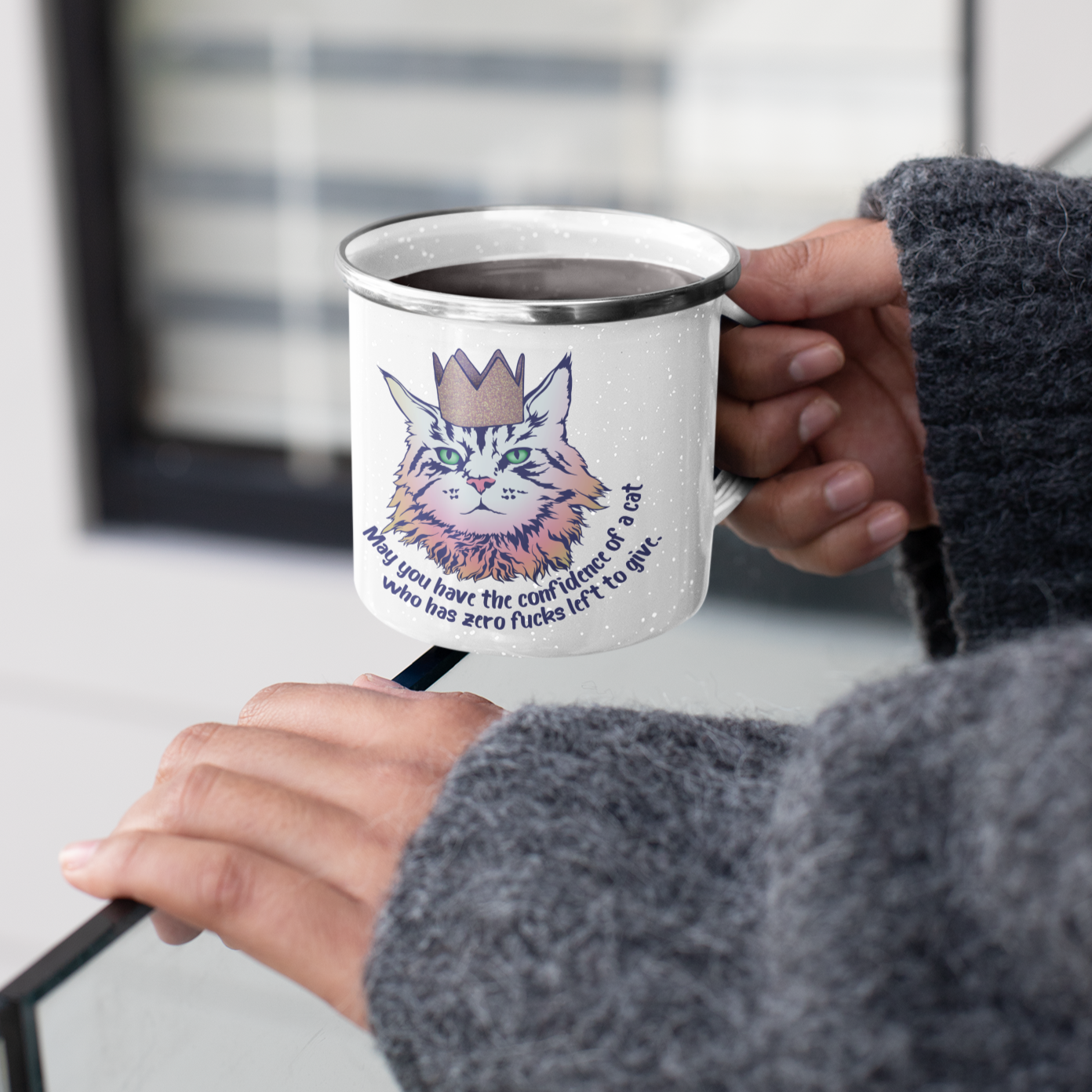 May You Have The Confidence Of A Cat Who Has Zero Fucks Left To Give: Enamel Camping Mug