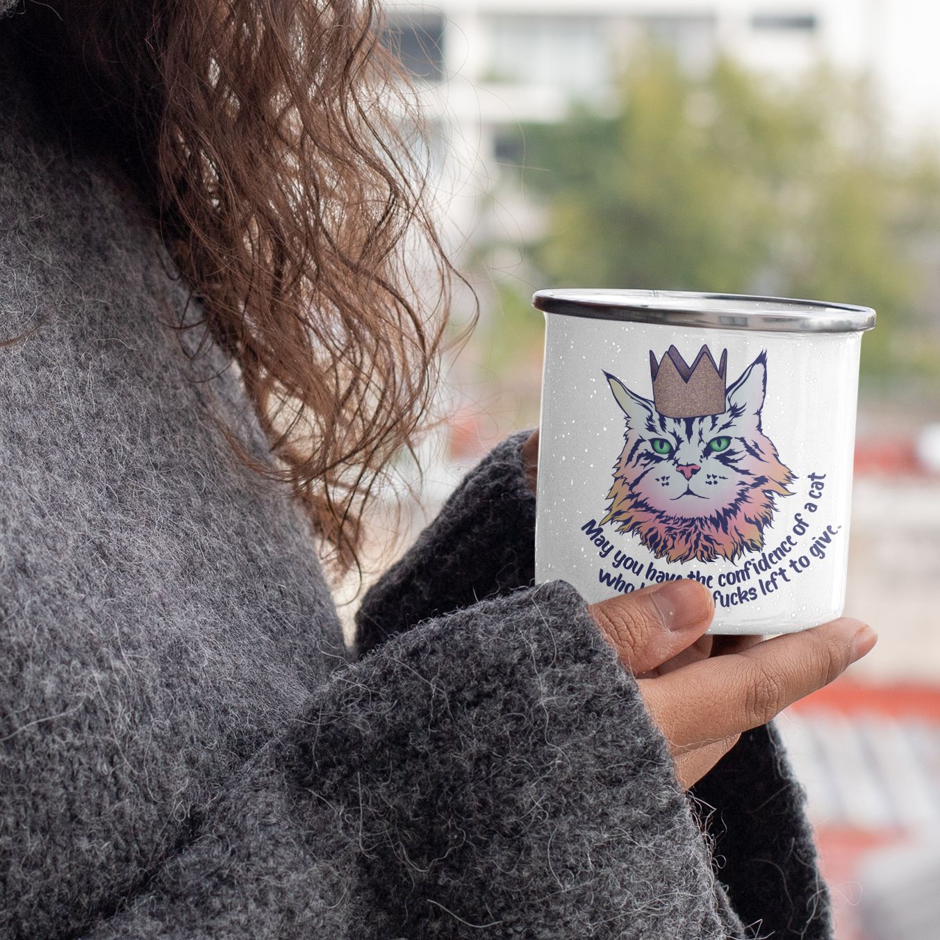 May You Have The Confidence Of A Cat Who Has Zero Fucks Left To Give: Enamel Camping Mug