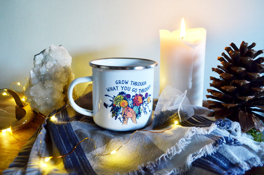 Grow Through What You Go Through: Enamel Mug