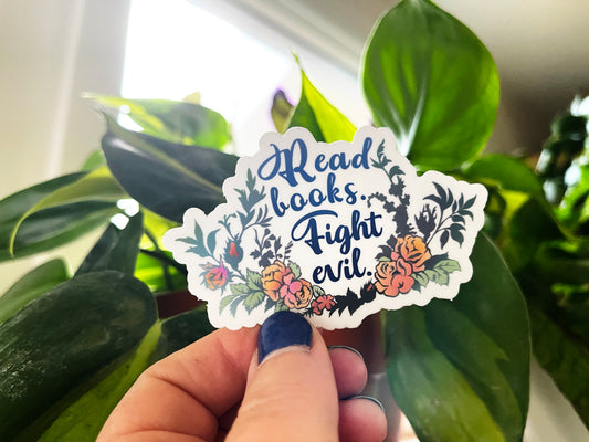 Read Books Fight Evil: Feminist Laptop Sticker