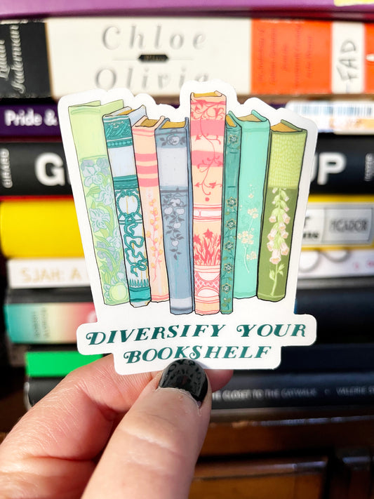 Diversify Your Bookshelf: Feminist Laptop Sticker